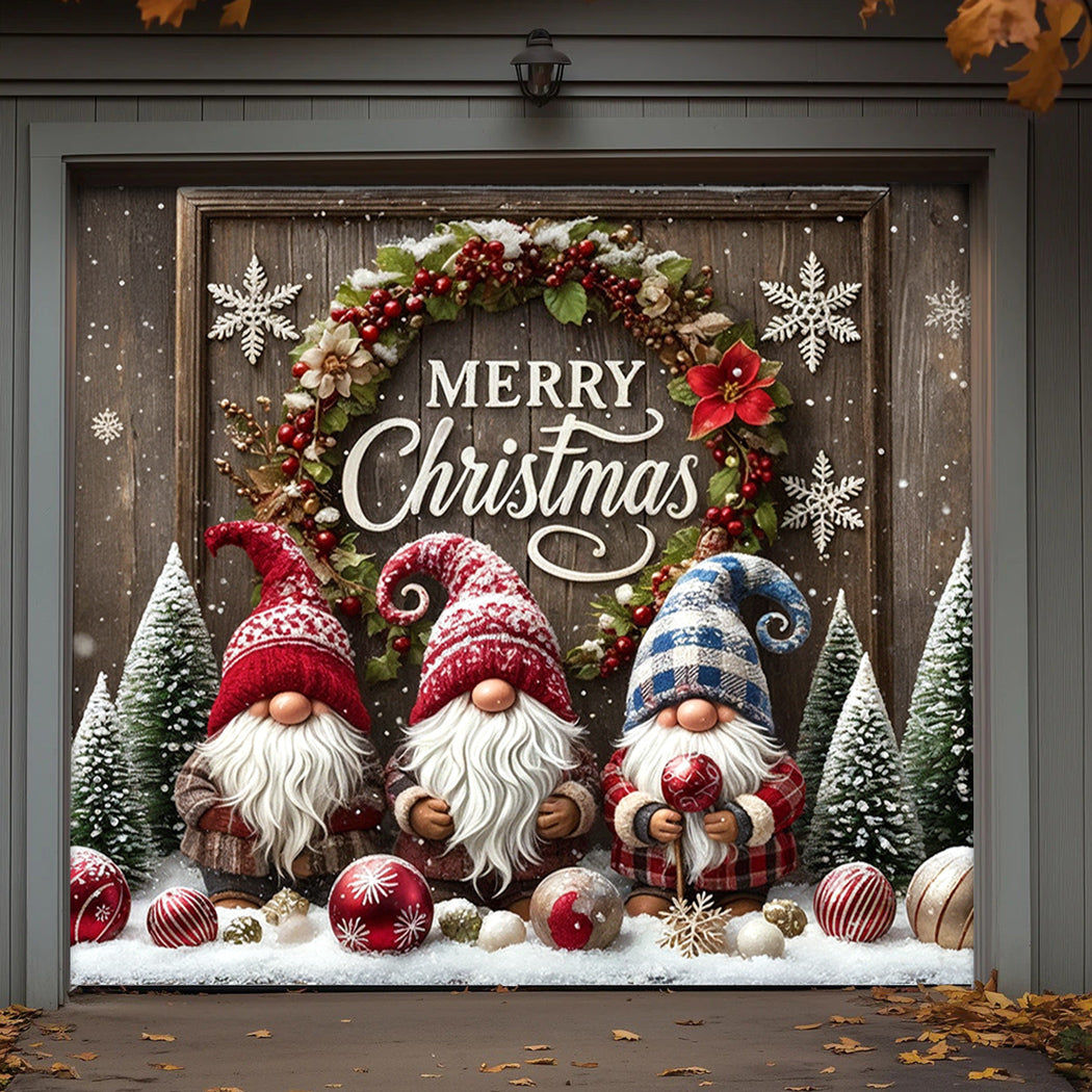 Christmas Garage Door Banner Decoration -  Gnome Christmas Greeting