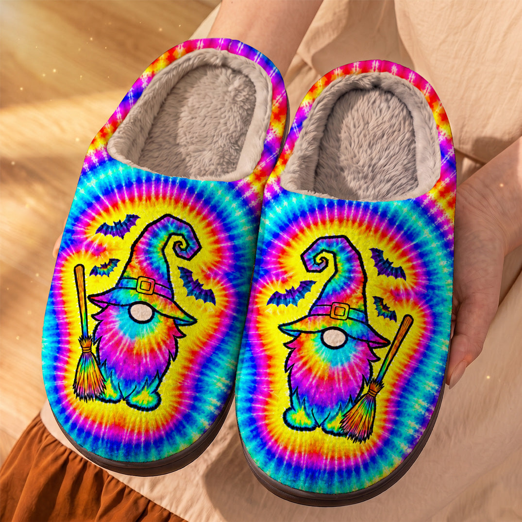 Hippie Fleece Lined Slippers Tie Dye Gnome Witch