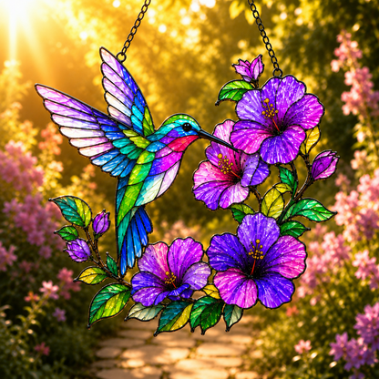 Bird Lovers 3D Glass Suncatcher Gorgeous Purple Hummingbird
