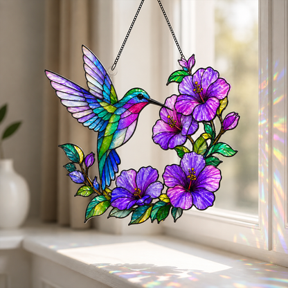 Bird Lovers 3D Glass Suncatcher Gorgeous Purple Hummingbird