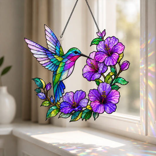 Bird Lovers 3D Glass Suncatcher Gorgeous Purple Hummingbird