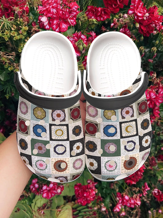 Crochet Lover Graphic Clogs Vintage Granny Square Pattern