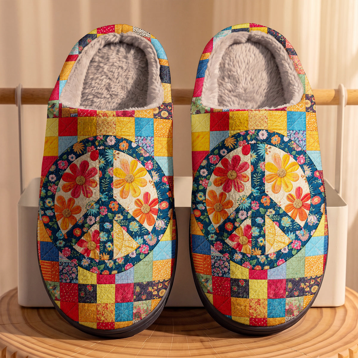 Hippie Fleece Lined Slippers Groovy Daisy