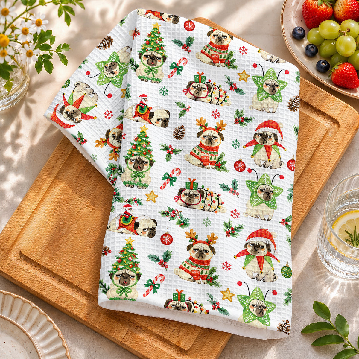 Pug Lover Kitchen Towel Grumpy Little Christmas