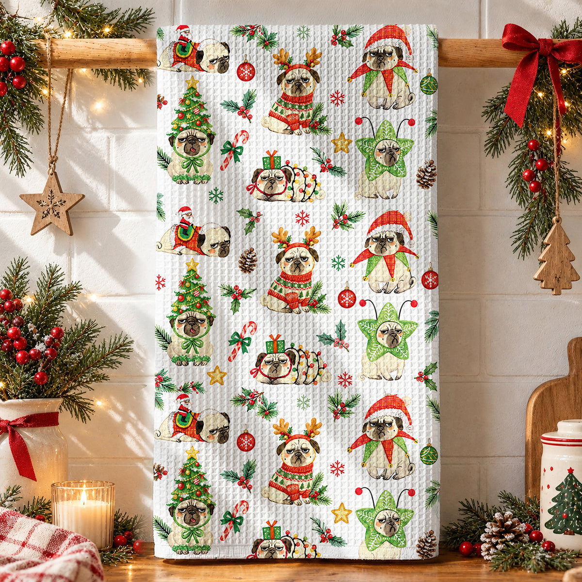 Pug Lover Kitchen Towel Grumpy Little Christmas