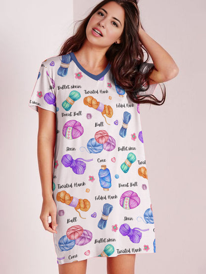 Crochet Lover V-neck Nightshirt Hanks Balls Skeins
