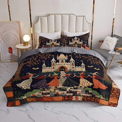 Halloween Witch  2D Print All Season 3-Piece Quilt Set Haunted Harmony