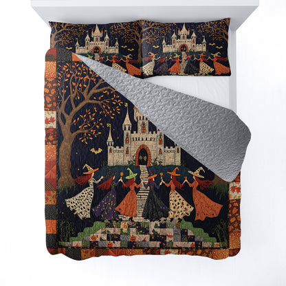 Halloween Witch  2D Print All Season 3-Piece Quilt Set Haunted Harmony
