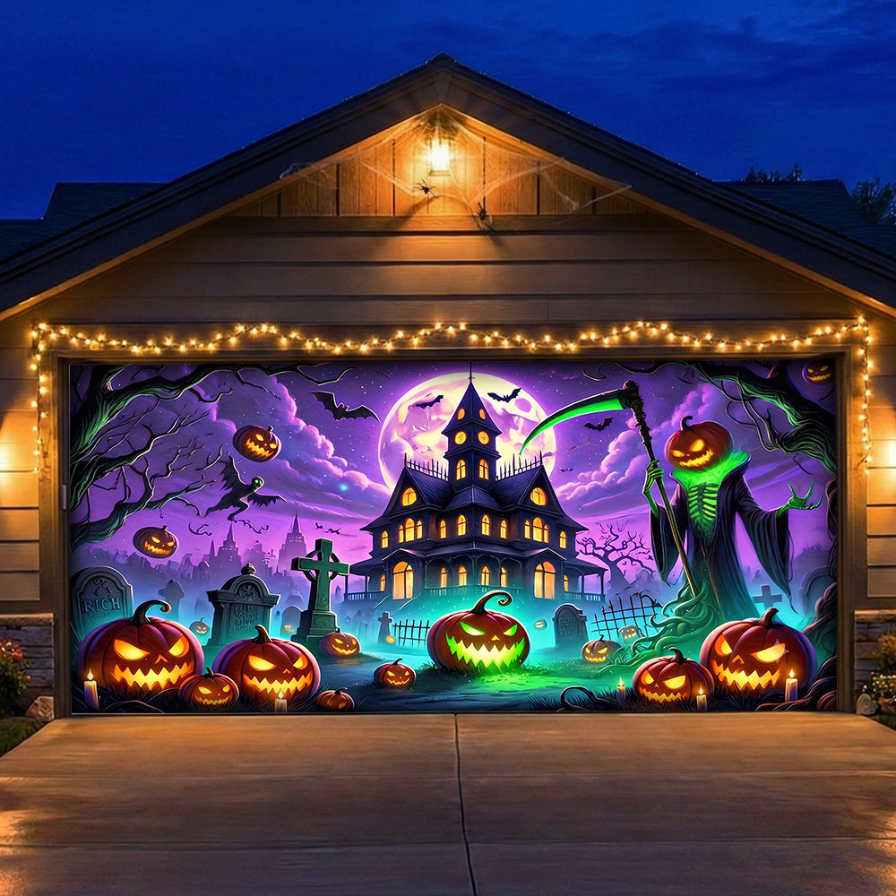Halloween Garage Door Banner Decoration The Haunted Night