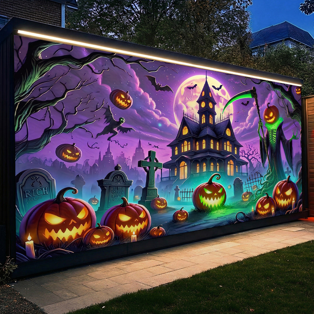 Halloween Garage Door Banner Decoration The Haunted Night