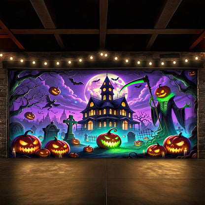 Halloween Garage Door Banner Decoration The Haunted Night