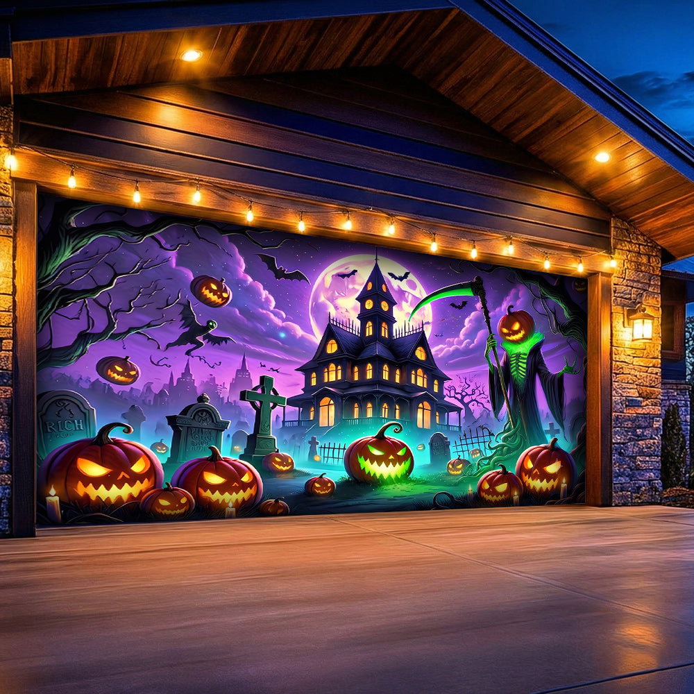Halloween Garage Door Banner Decoration The Haunted Night