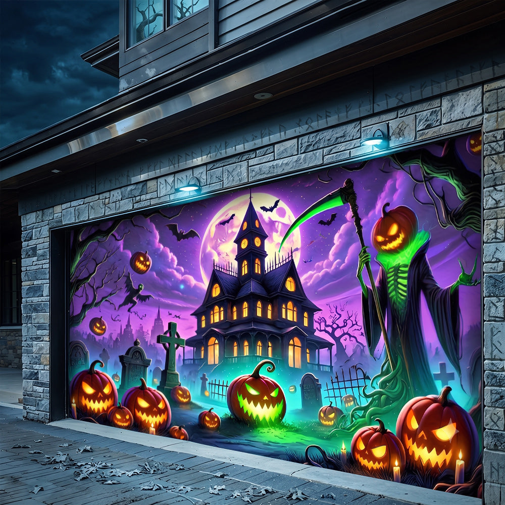 Halloween Garage Door Banner Decoration The Haunted Night