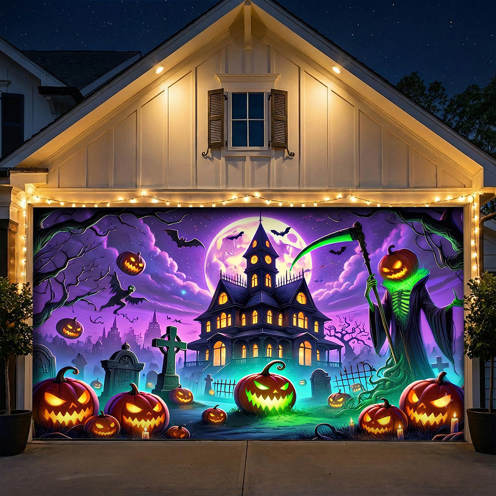 Halloween Garage Door Banner Decoration The Haunted Night