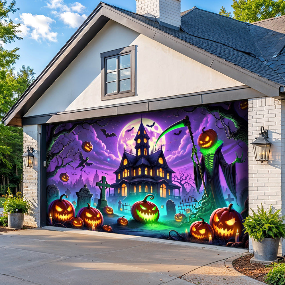 Halloween Garage Door Banner Decoration The Haunted Night