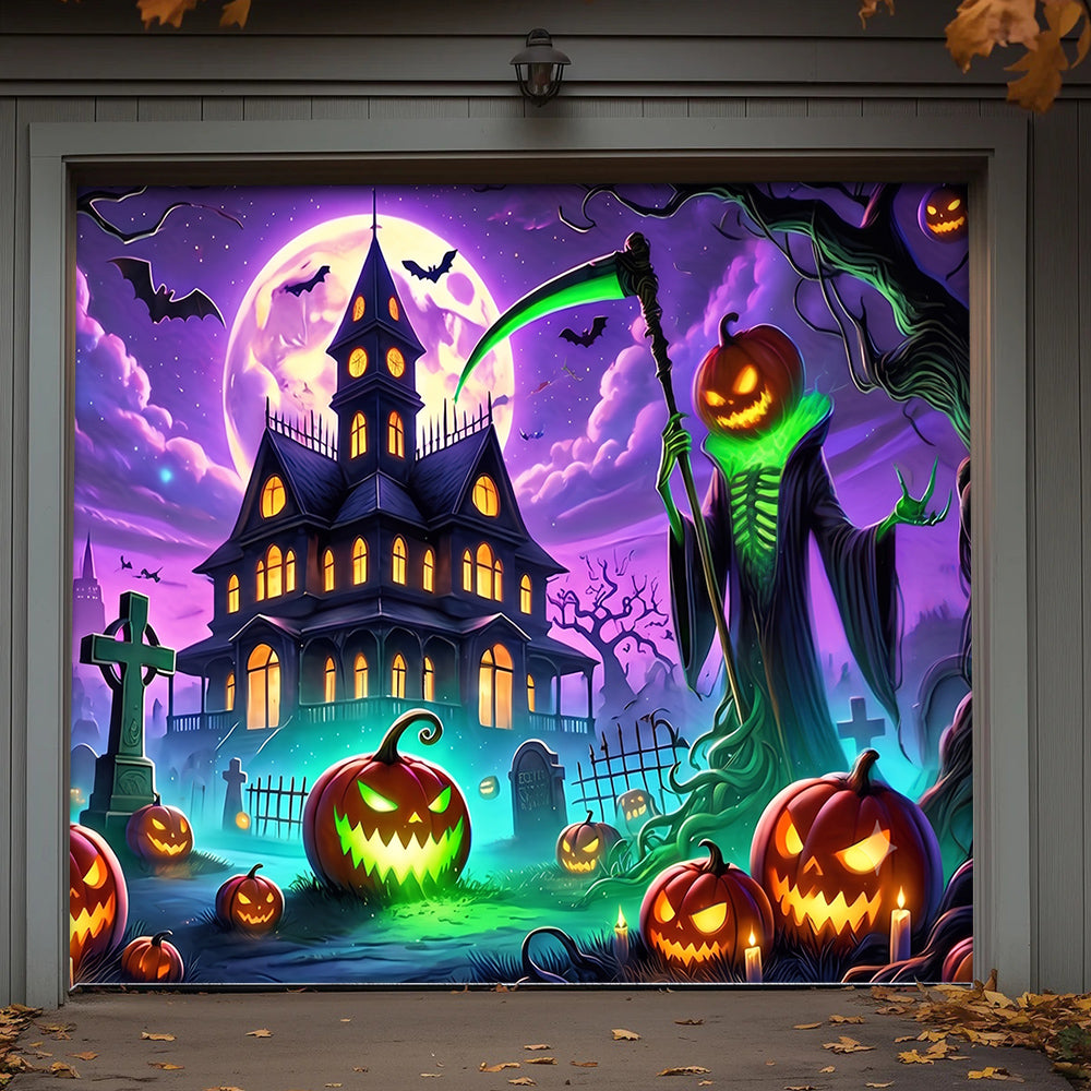 Halloween Garage Door Banner Decoration The Haunted Night