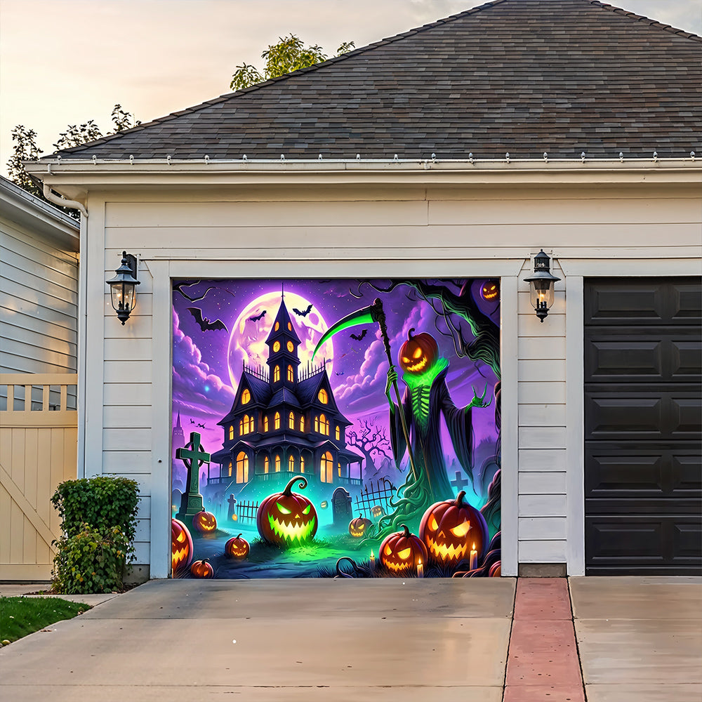 Halloween Garage Door Banner Decoration The Haunted Night