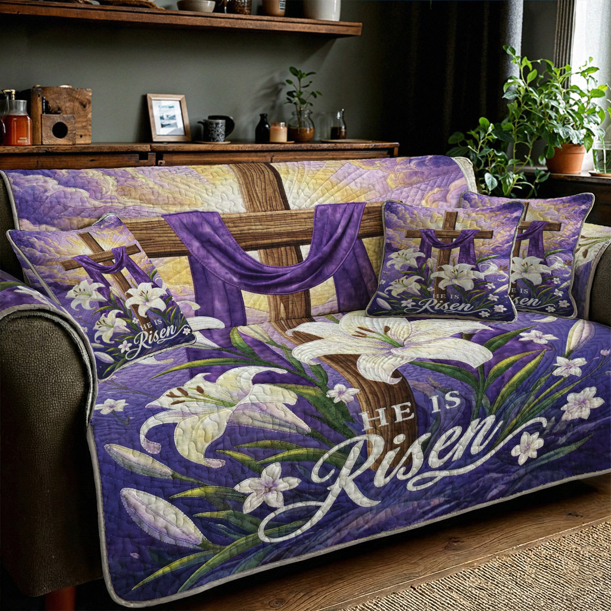 Christian Easter Quilted Sofa Cover Among The Lilies