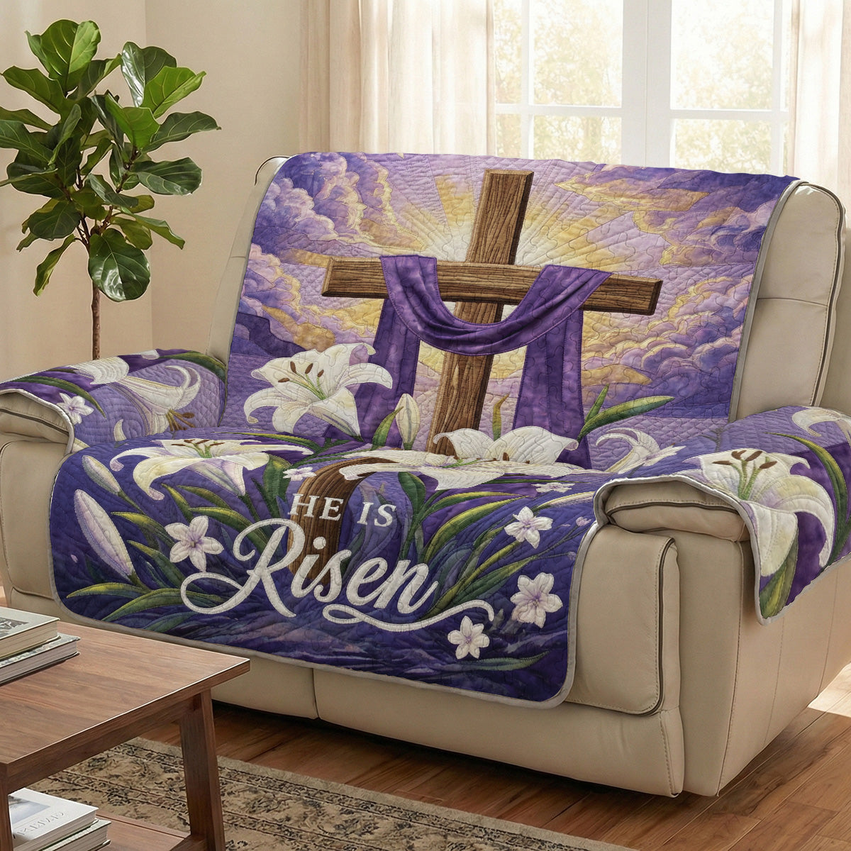 Christian Easter Quilted Sofa Cover Among The Lilies