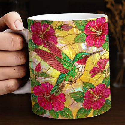 Bird Lovers Ceramic Mug Hibiscus Hummingbird Harmony