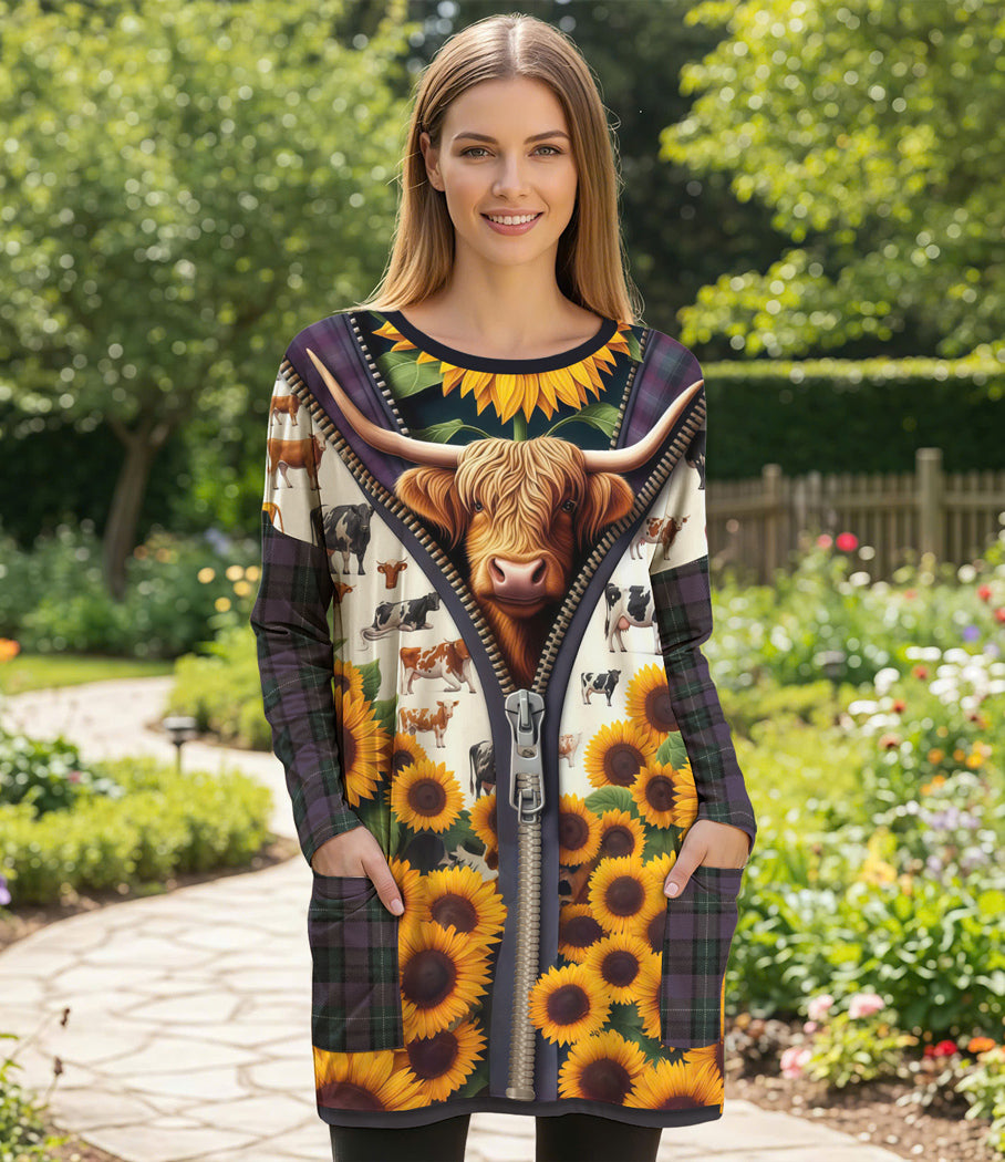 Highland Cow Long Sleeve Tunic The Unzipped Meadow