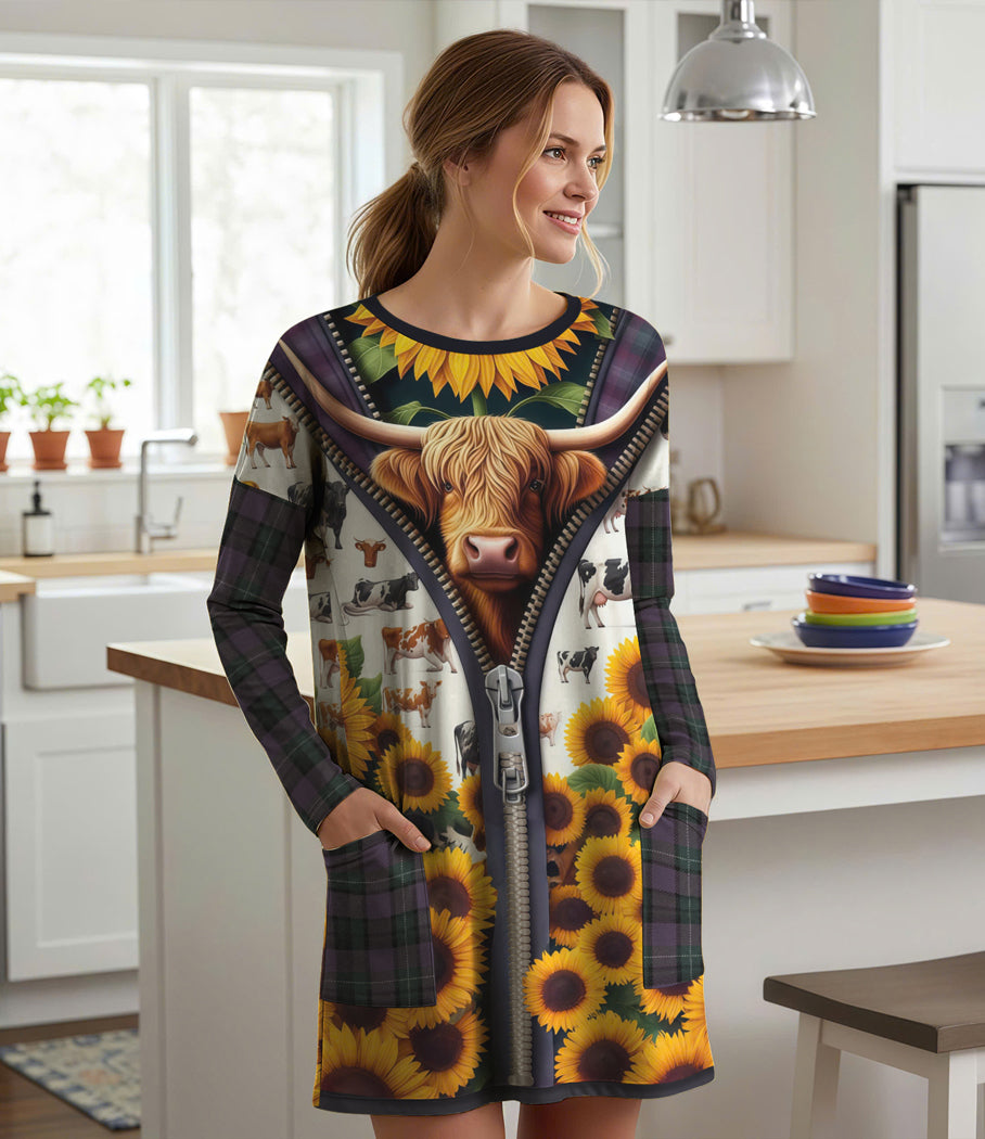 Highland Cow Long Sleeve Tunic The Unzipped Meadow