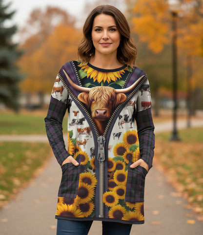 Highland Cow Long Sleeve Tunic The Unzipped Meadow