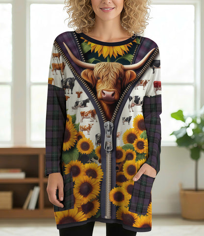 Highland Cow Long Sleeve Tunic The Unzipped Meadow