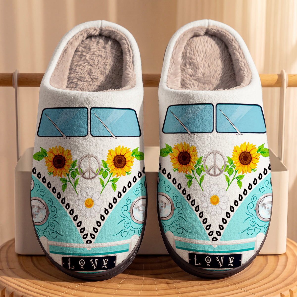 Hippie Fleece Lined Slippers Hippie Van