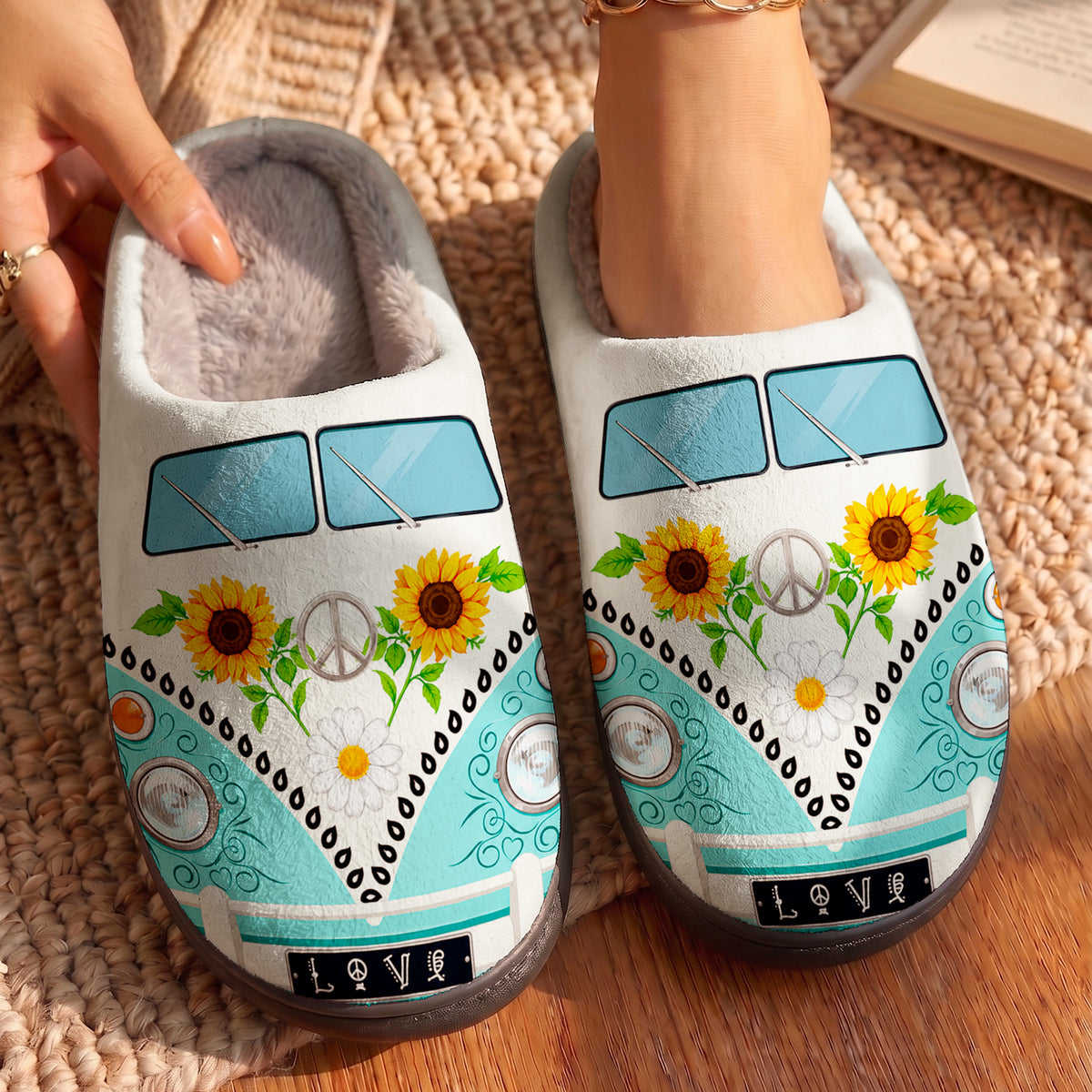 Hippie Fleece Lined Slippers Hippie Van