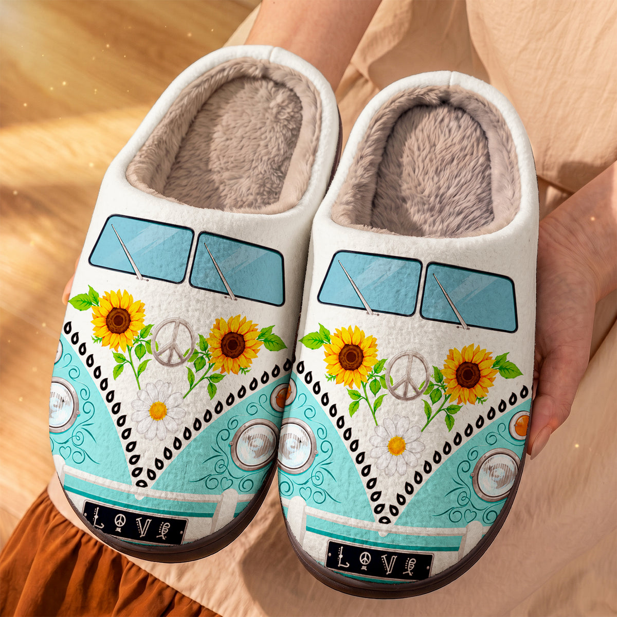 Hippie Fleece Lined Slippers Hippie Van