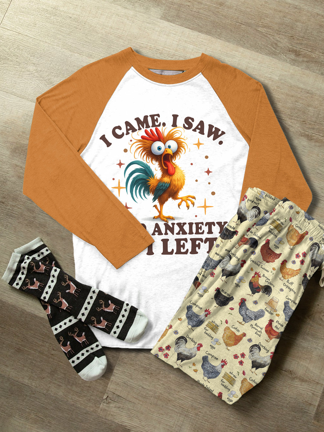 Chicken Raglan Lounge Pajamas I Came I Saw I Had Anxiety So I Left
