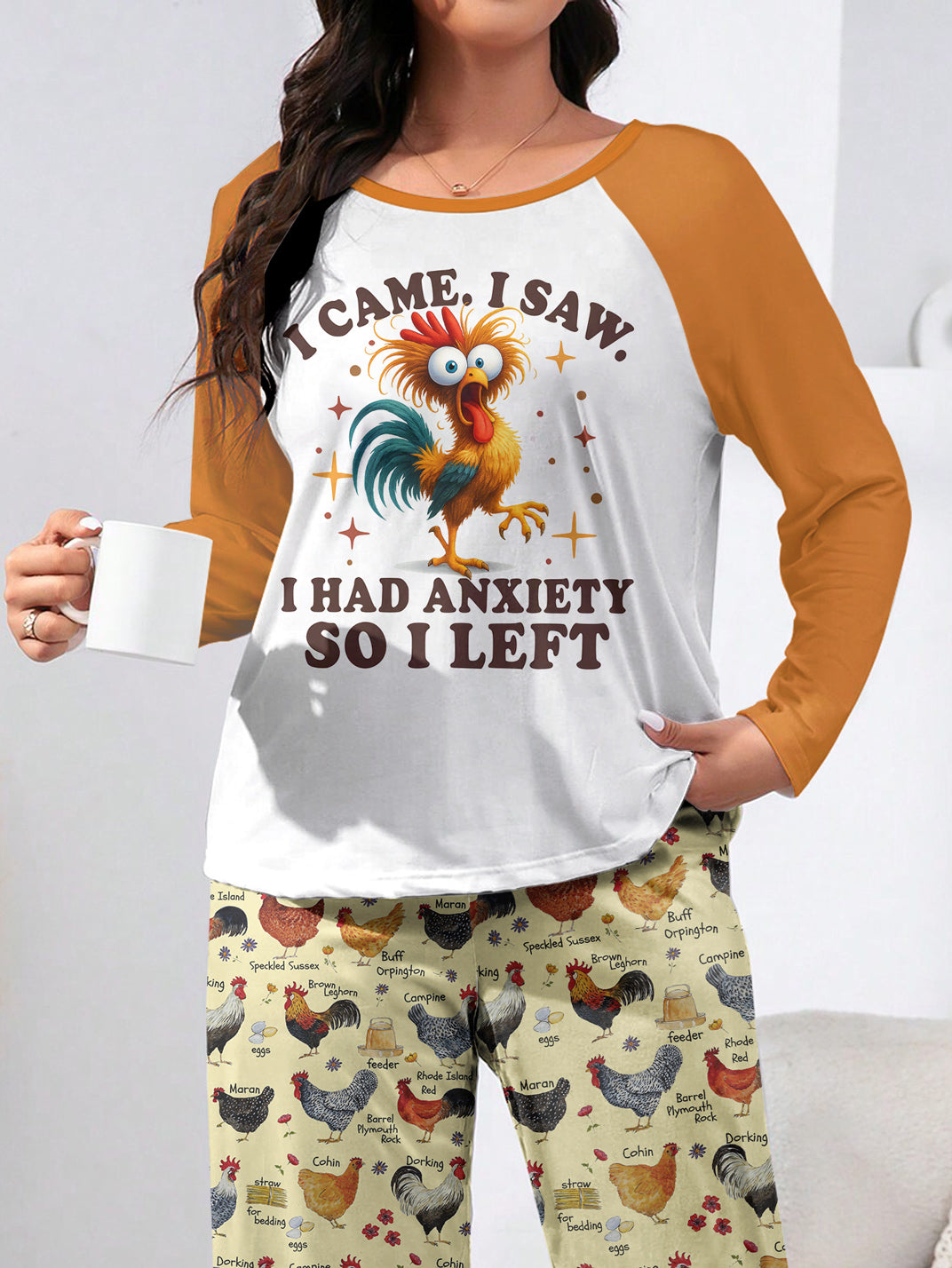 Chicken Raglan Lounge Pajamas I Came I Saw I Had Anxiety So I Left