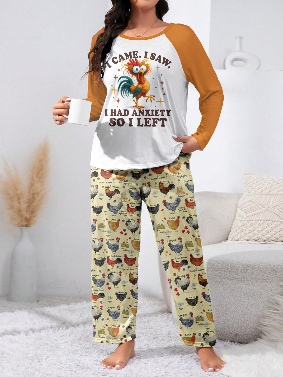 Chicken Raglan Lounge Pajamas I Came I Saw I Had Anxiety So I Left