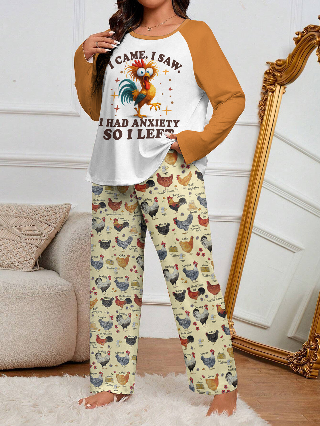 Chicken Raglan Lounge Pajamas I Came I Saw I Had Anxiety So I Left
