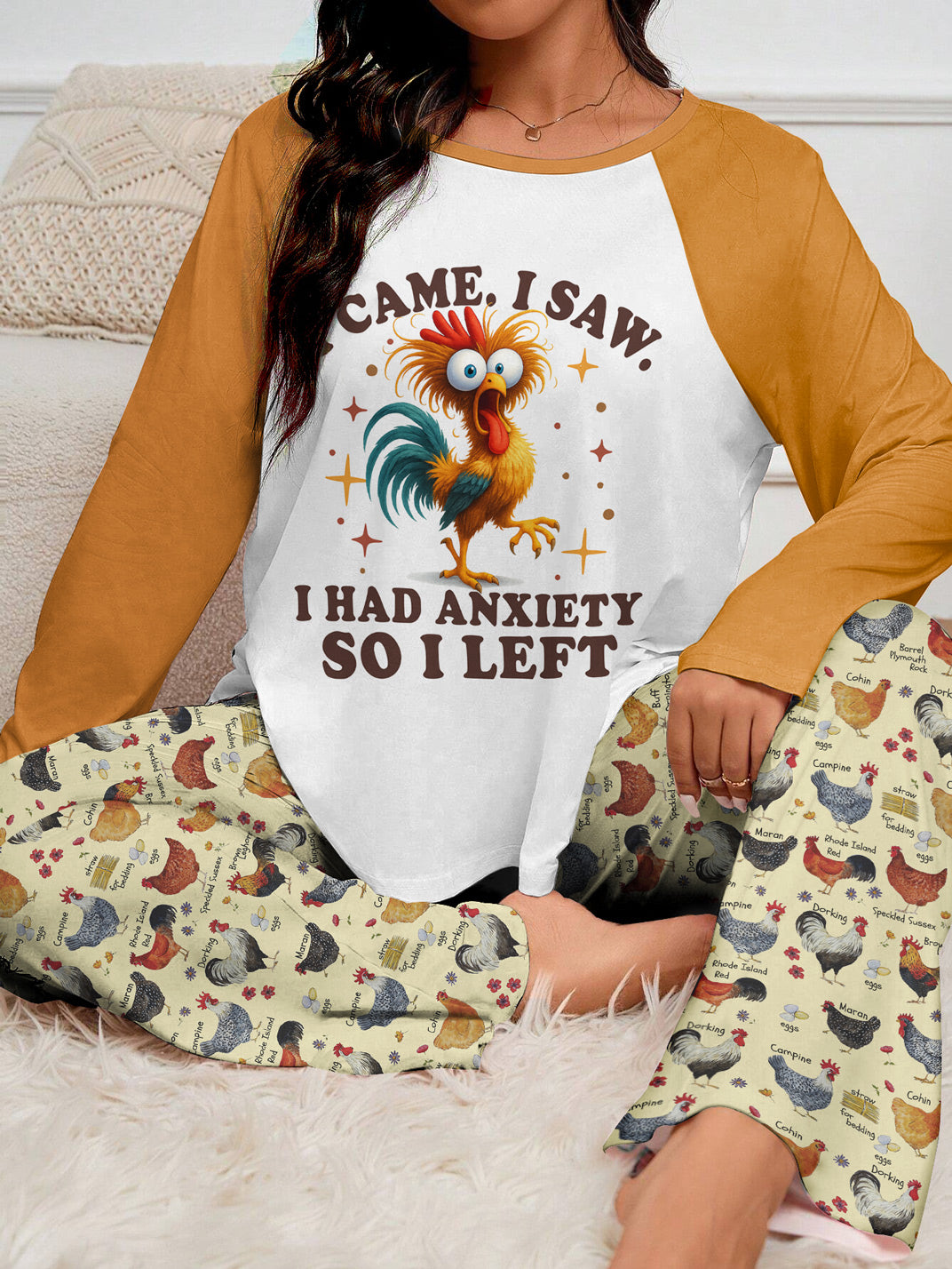 Chicken Raglan Lounge Pajamas I Came I Saw I Had Anxiety So I Left