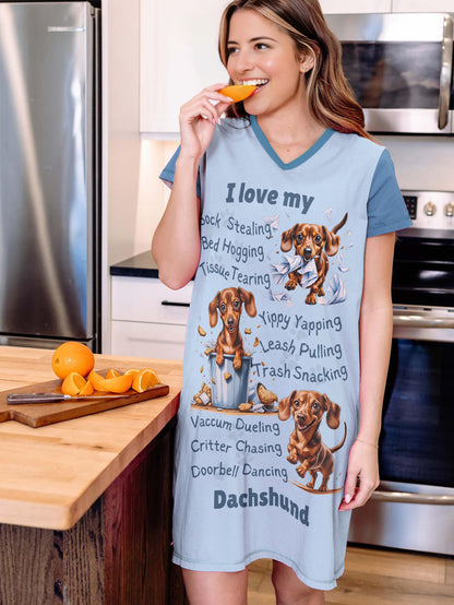 Dachshund V-neck Nightshirt I Love My Dachshund