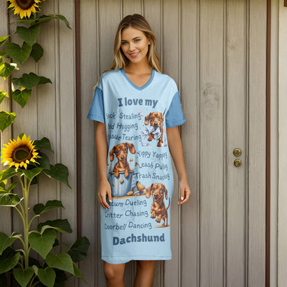 Dachshund V-neck Nightshirt I Love My Dachshund