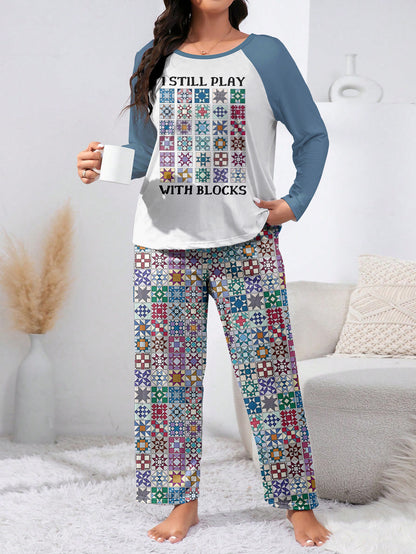 Sewing Lover Raglan Lounge Pajamas I Still Play With Blocks Cool Tone