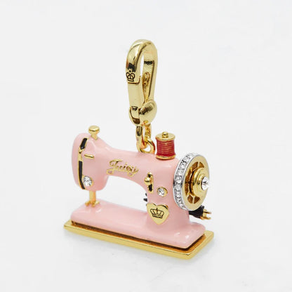 Pink Enamel Sewing Machine Pendant Necklace