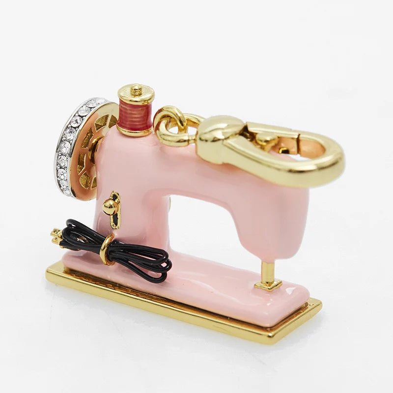 Pink Enamel Sewing Machine Pendant Necklace
