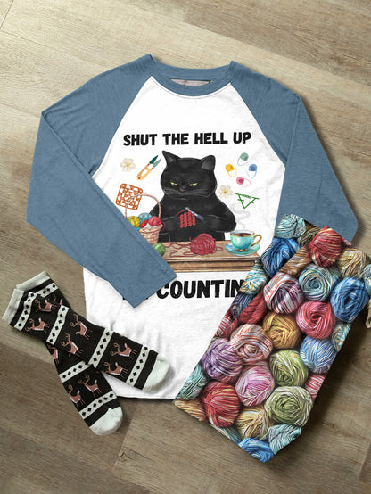 Crochet Lover Raglan Lounge Pajamas Shut The Hell Up I'm Counting