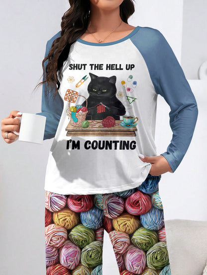 Crochet Lover Raglan Lounge Pajamas Shut The Hell Up I'm Counting