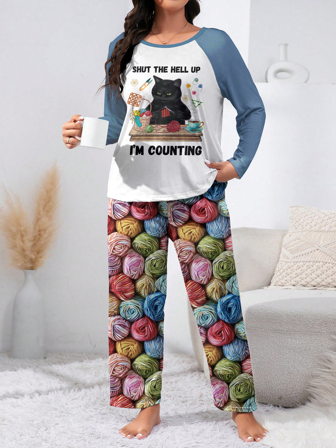 Crochet Lover Raglan Lounge Pajamas Shut The Hell Up I'm Counting