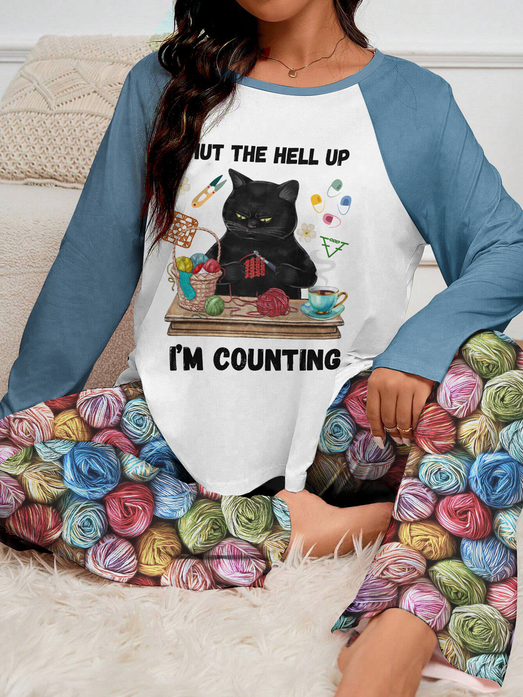 Crochet Lover Raglan Lounge Pajamas Shut The Hell Up I'm Counting