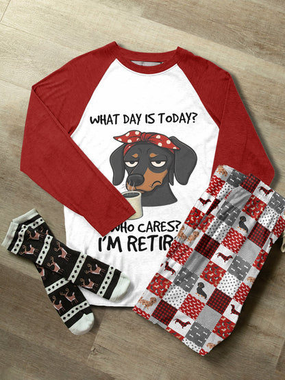Dachshund Raglan Lounge Pajamas Who Cares, I'm Retired