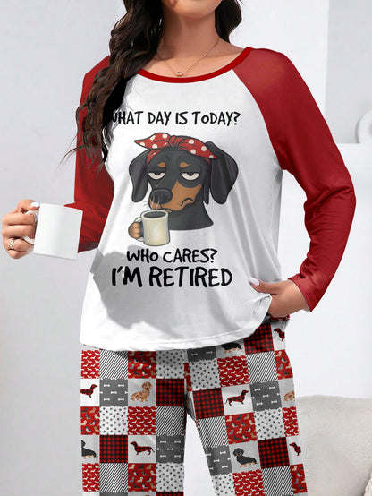 Dachshund Raglan Lounge Pajamas Who Cares, I'm Retired