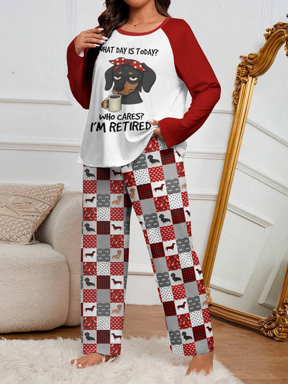Dachshund Raglan Lounge Pajamas Who Cares, I'm Retired
