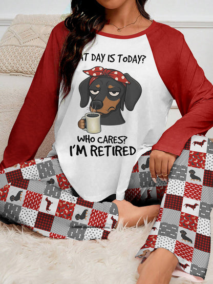 Dachshund Raglan Lounge Pajamas Who Cares, I'm Retired