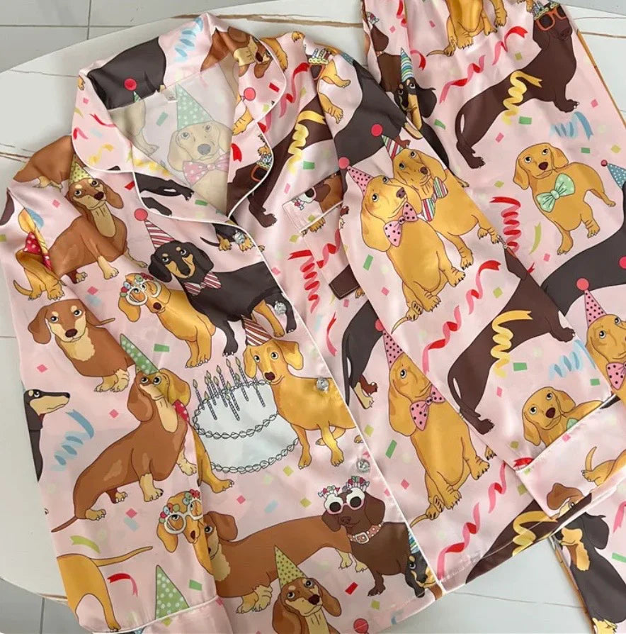 Dachshund Party Iced Silk Pajamas